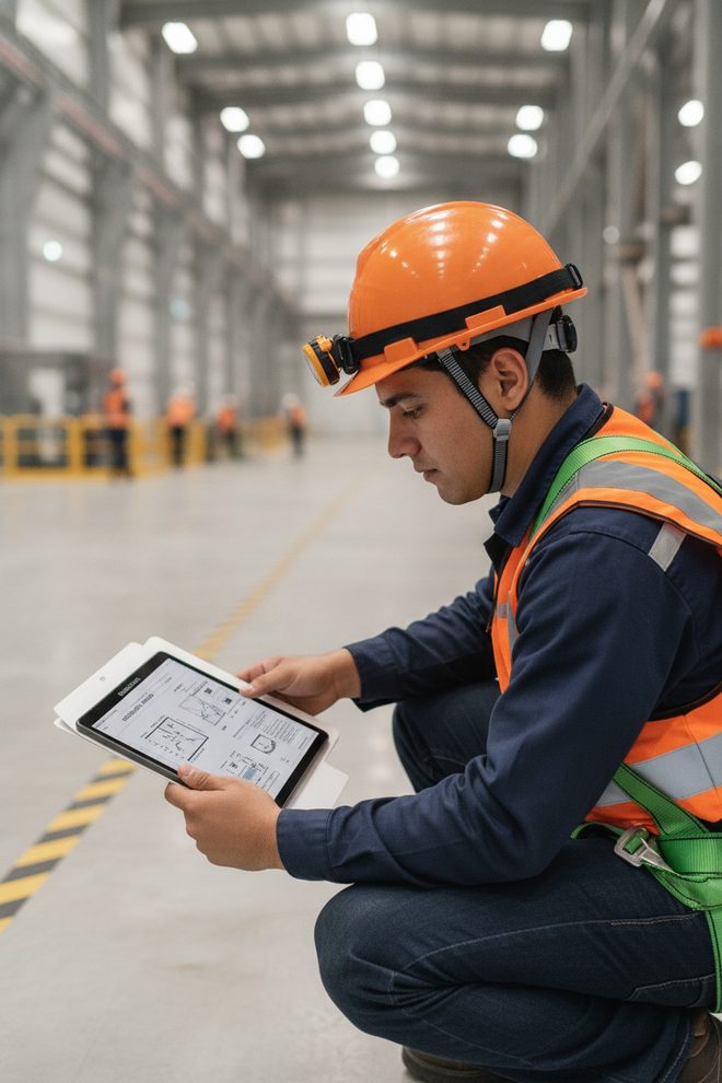 Laudos de Engenharia — engenheiro analisando documentação técnica