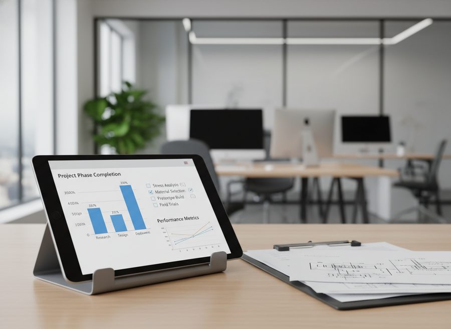 Relatório técnico em tablet e prancheta