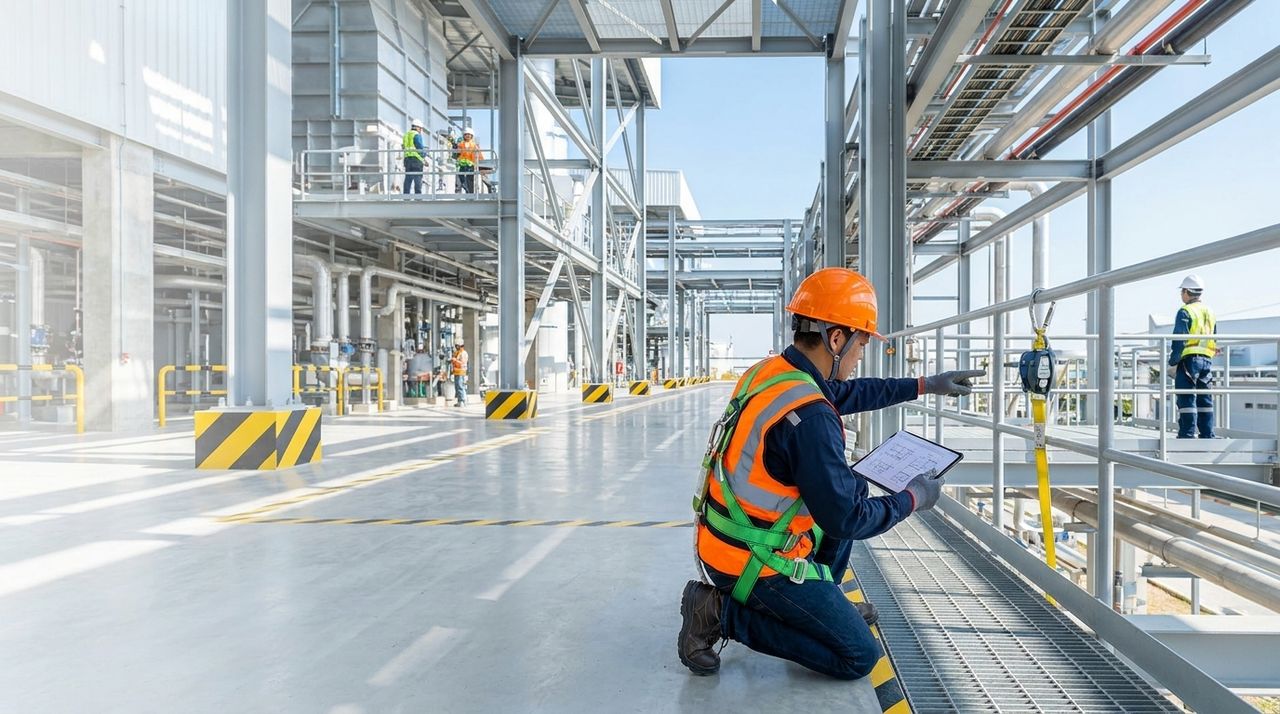 Equipe de segurança do trabalho em inspeção industrial